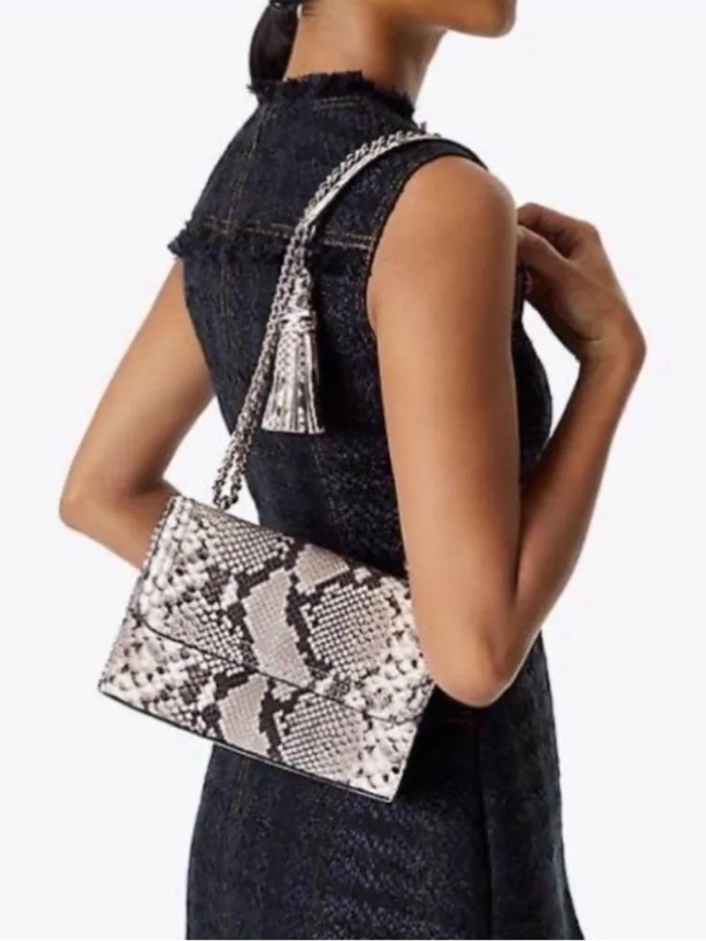 Euc tory burch snakeskin small fleming shoulder bag